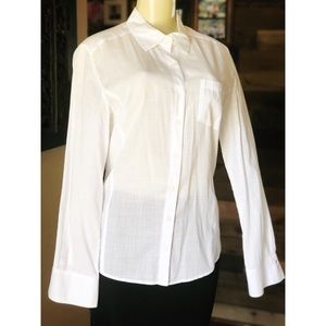 Never worn! White cotton button down collared top